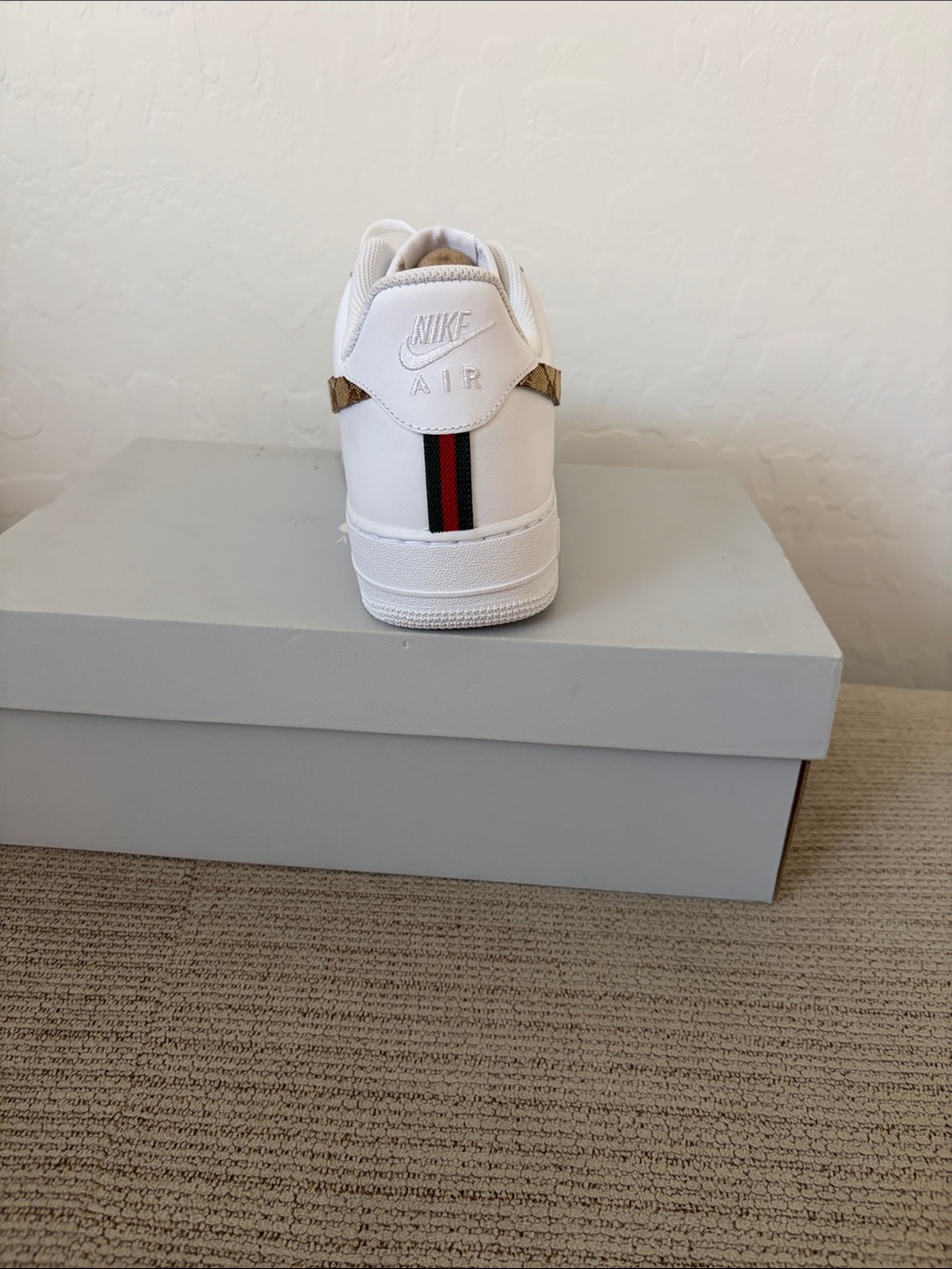 Nike Men’s White Sneakers with Brown Monogram Accents - Picture 3 of 5